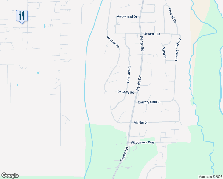 map of restaurants, bars, coffee shops, grocery stores, and more near 2213 De Mille Road in Paradise