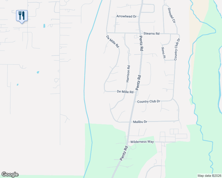 map of restaurants, bars, coffee shops, grocery stores, and more near 2213 De Mille Road in Paradise