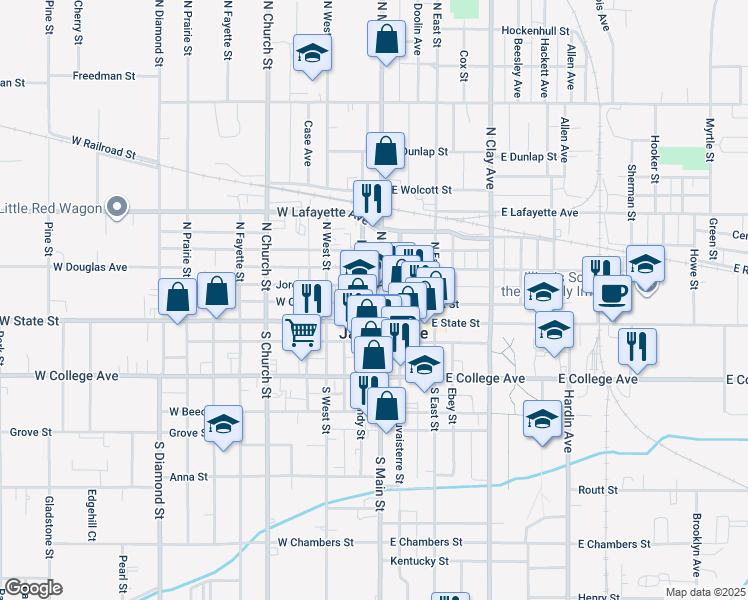 map of restaurants, bars, coffee shops, grocery stores, and more near 32 North Central Park in Jacksonville