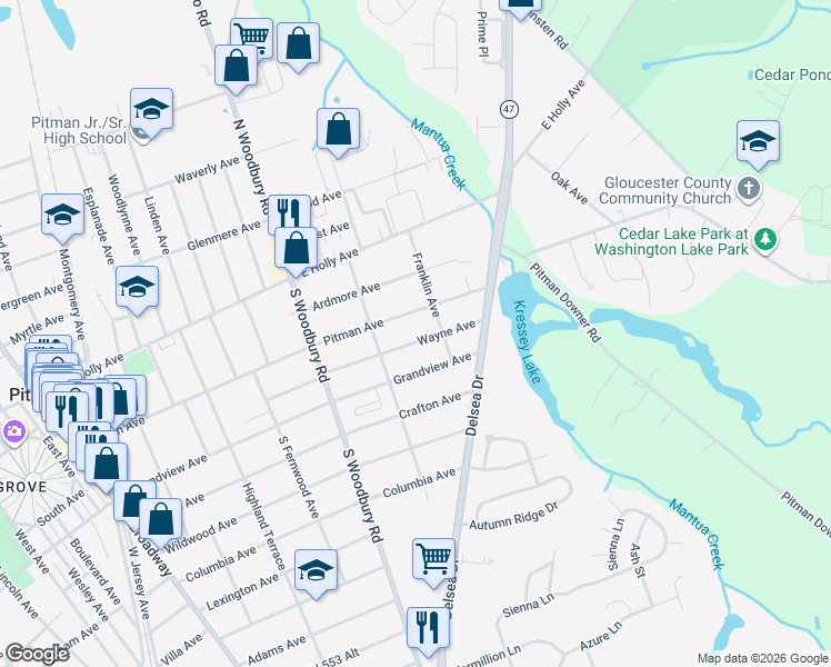 map of restaurants, bars, coffee shops, grocery stores, and more near 522 Wayne Avenue in Pitman