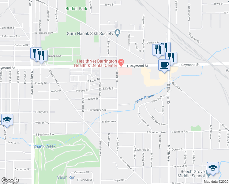 map of restaurants, bars, coffee shops, grocery stores, and more near 2330 Hobart Road in Indianapolis