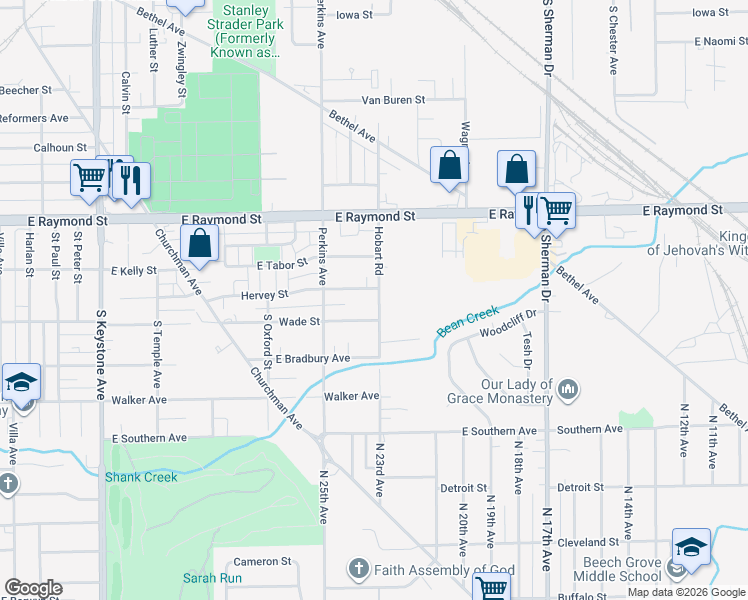 map of restaurants, bars, coffee shops, grocery stores, and more near 2330 Hobart Road in Indianapolis