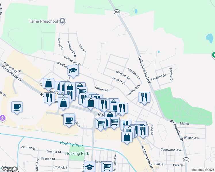 map of restaurants, bars, coffee shops, grocery stores, and more near 1809 North Columbus Street in Lancaster