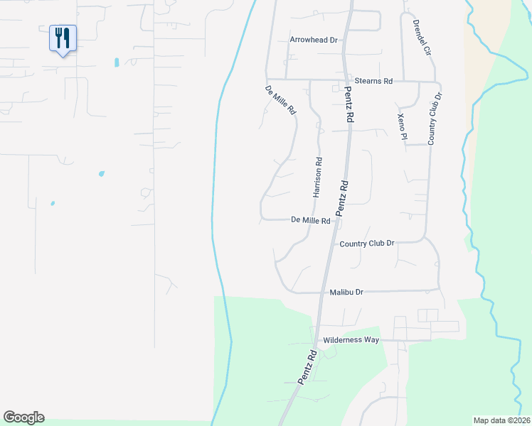 map of restaurants, bars, coffee shops, grocery stores, and more near 2201 De Mille Road in Paradise