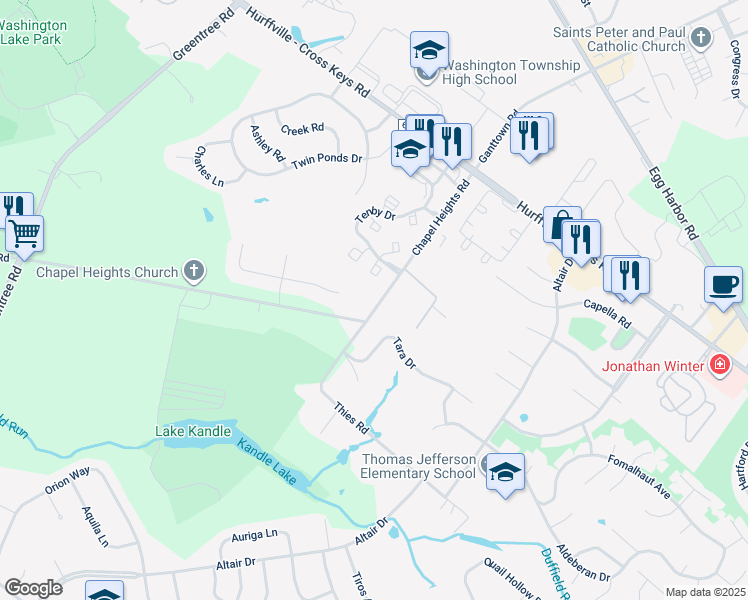 map of restaurants, bars, coffee shops, grocery stores, and more near 137 Chapel Heights Road in Washington Township