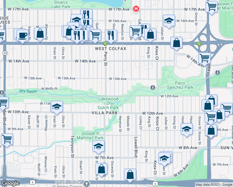 map of restaurants, bars, coffee shops, grocery stores, and more near 1212 Osceola Street in Denver