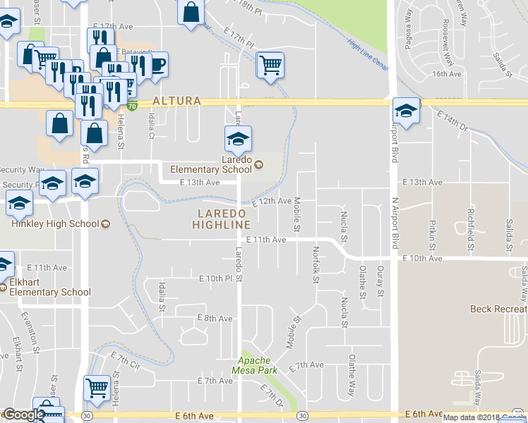 map of restaurants, bars, coffee shops, grocery stores, and more near 1176 Lewiston Street in Aurora