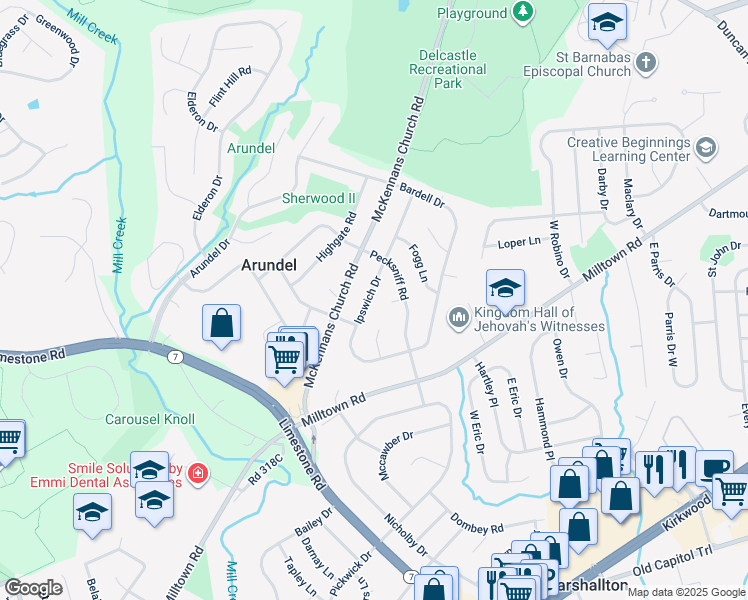 map of restaurants, bars, coffee shops, grocery stores, and more near 1210 Ipswich Drive in Wilmington