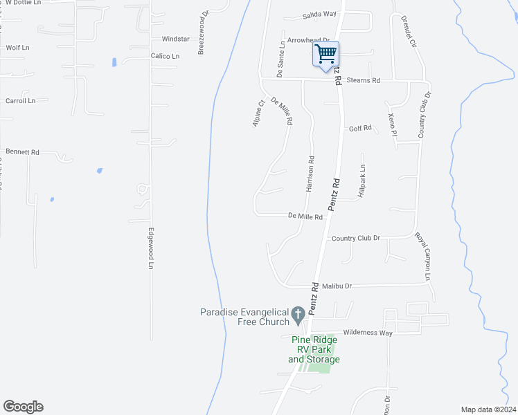 map of restaurants, bars, coffee shops, grocery stores, and more near 2207 De Mille Road in Paradise