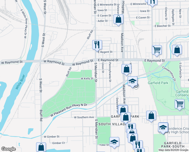 map of restaurants, bars, coffee shops, grocery stores, and more near 2270 South Meridian Street in Indianapolis