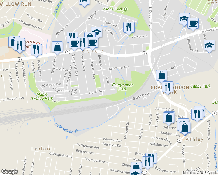 map of restaurants, bars, coffee shops, grocery stores, and more near 923 Dover Avenue in Wilmington