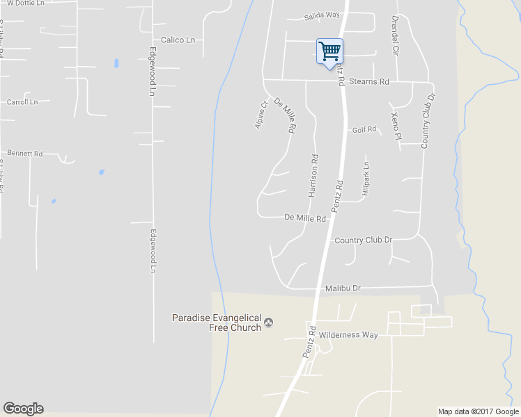map of restaurants, bars, coffee shops, grocery stores, and more near 2201 De Mille Road in Paradise