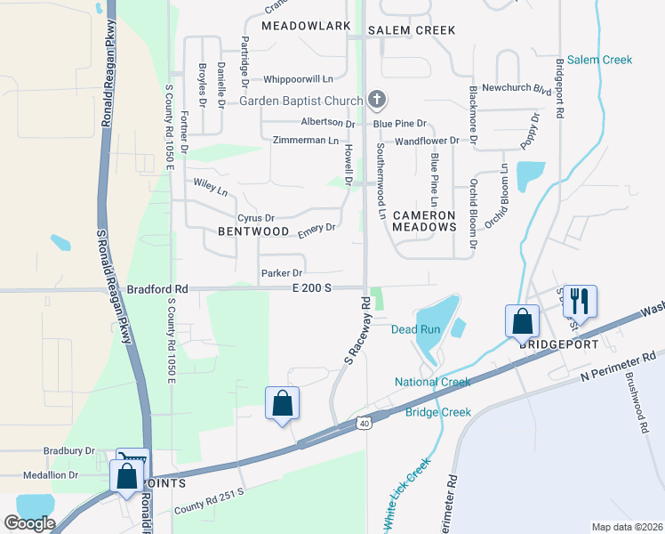 map of restaurants, bars, coffee shops, grocery stores, and more near 10916 Parker Drive in Indianapolis