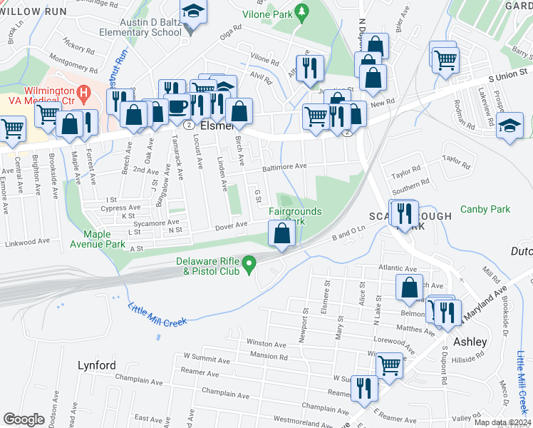 map of restaurants, bars, coffee shops, grocery stores, and more near 275 Filbert Avenue in Elsmere