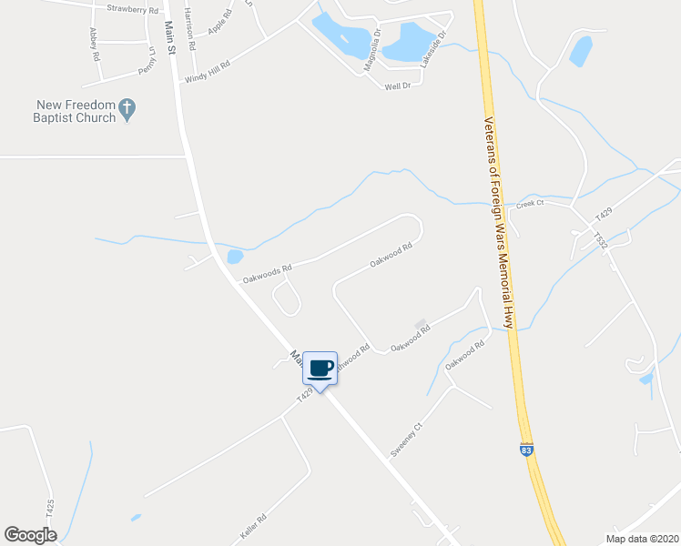 map of restaurants, bars, coffee shops, grocery stores, and more near 777 Oakwood Road in New Freedom