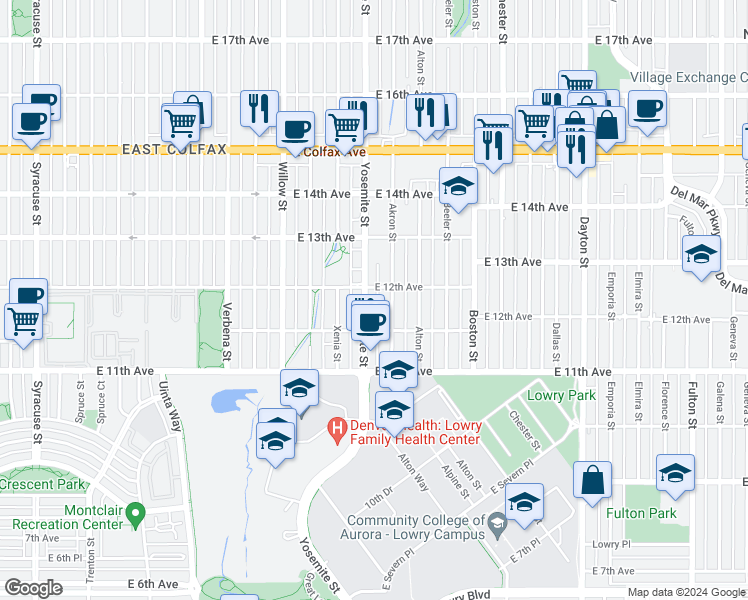 map of restaurants, bars, coffee shops, grocery stores, and more near in 