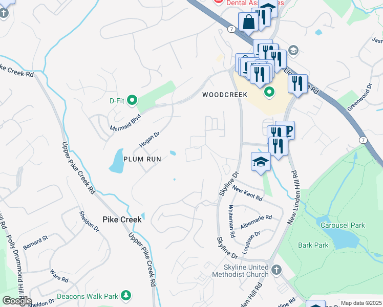 map of restaurants, bars, coffee shops, grocery stores, and more near 3540 Three Little Bakers Boulevard in Wilmington