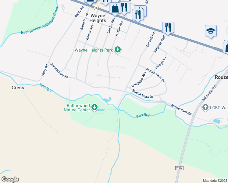 map of restaurants, bars, coffee shops, grocery stores, and more near 10268 Amsterdam Road in Waynesboro