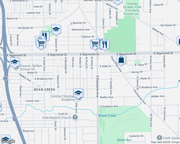 map of restaurants, bars, coffee shops, grocery stores, and more near 2337 Saint Paul Street in Indianapolis