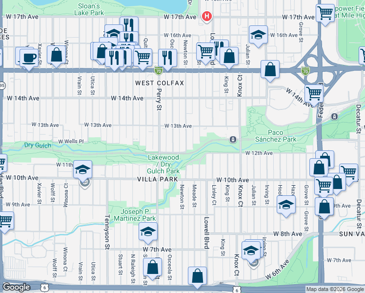 map of restaurants, bars, coffee shops, grocery stores, and more near 1212 Osceola Street in Denver