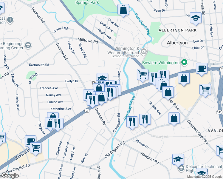 map of restaurants, bars, coffee shops, grocery stores, and more near 2110 Edwards Avenue in Wilmington