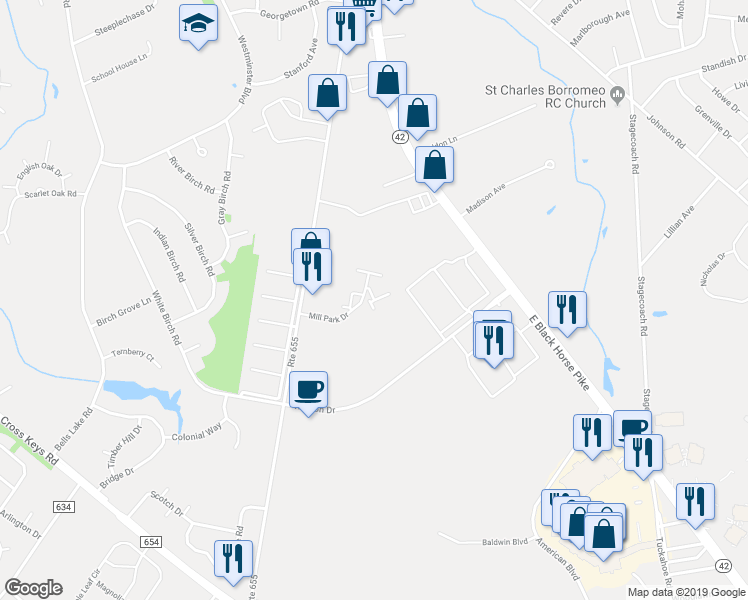 map of restaurants, bars, coffee shops, grocery stores, and more near 112 Claire Court in Washington Township