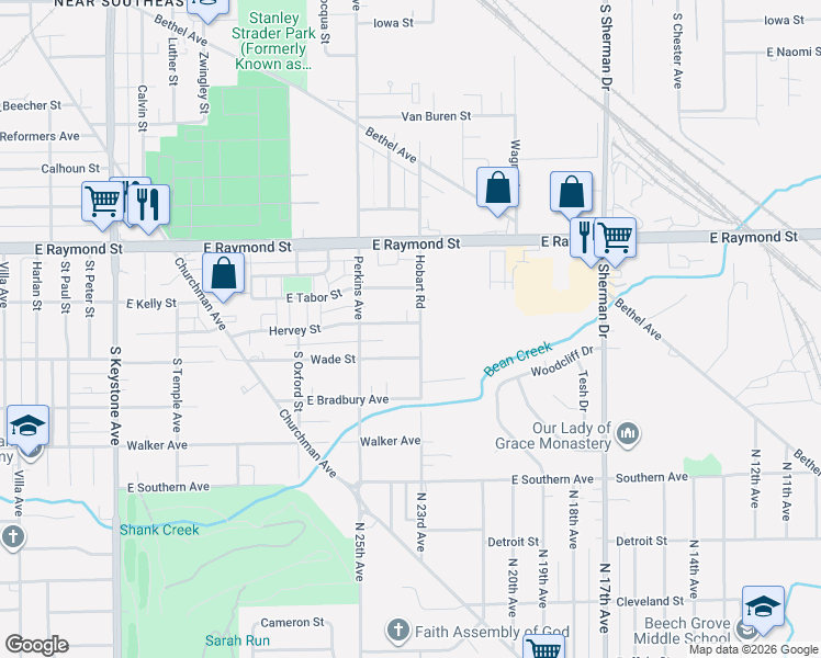 map of restaurants, bars, coffee shops, grocery stores, and more near 2330 Hobart Road in Indianapolis
