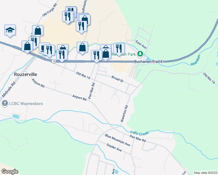map of restaurants, bars, coffee shops, grocery stores, and more near 11894 Old Route 16 in Rouzerville