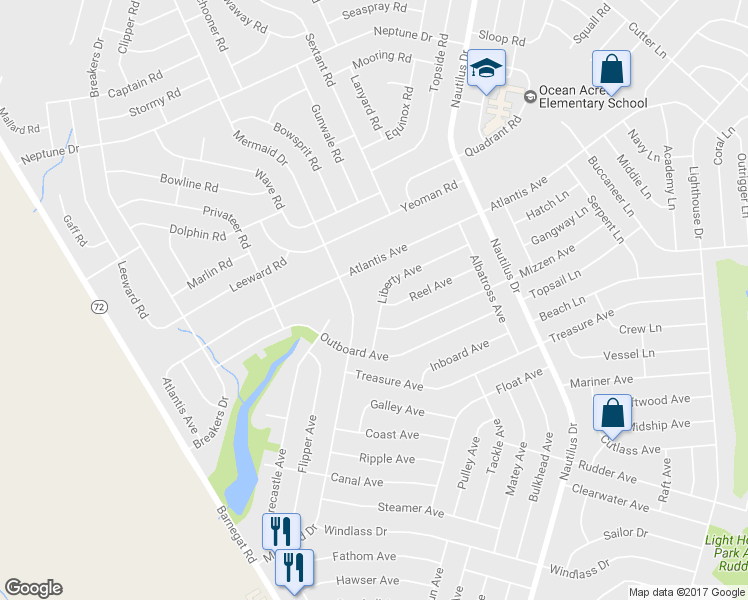 map of restaurants, bars, coffee shops, grocery stores, and more near 128 Liberty Avenue in Stafford Township