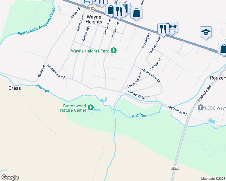 map of restaurants, bars, coffee shops, grocery stores, and more near Amsterdam Road in Waynesboro