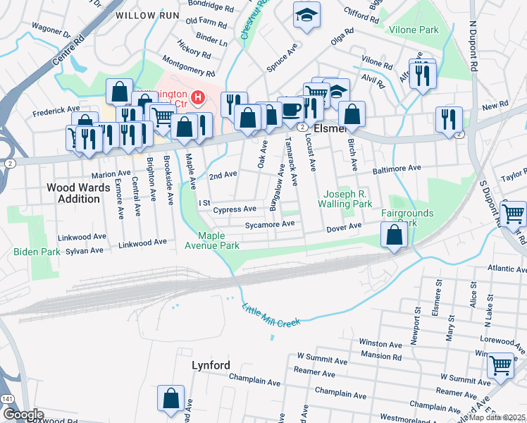 map of restaurants, bars, coffee shops, grocery stores, and more near 1300 Cypress Avenue in Wilmington