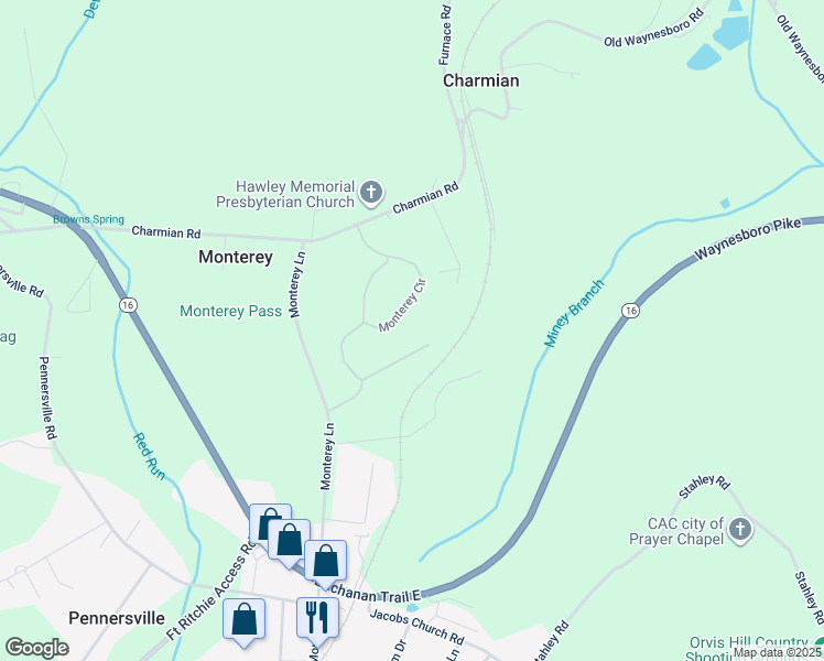 map of restaurants, bars, coffee shops, grocery stores, and more near 12488 Monterey Circle in Blue Ridge Summit
