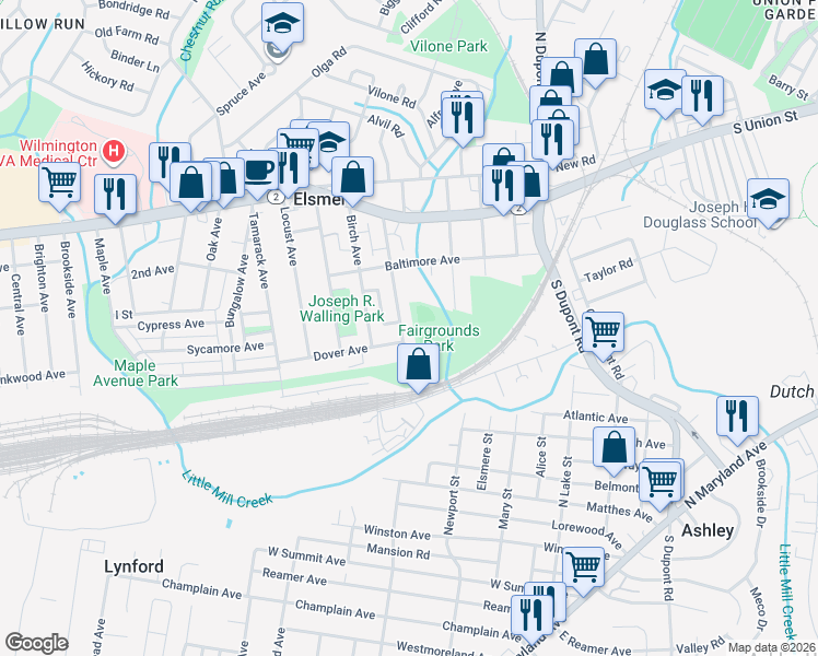 map of restaurants, bars, coffee shops, grocery stores, and more near 272 Filbert Avenue in Wilmington