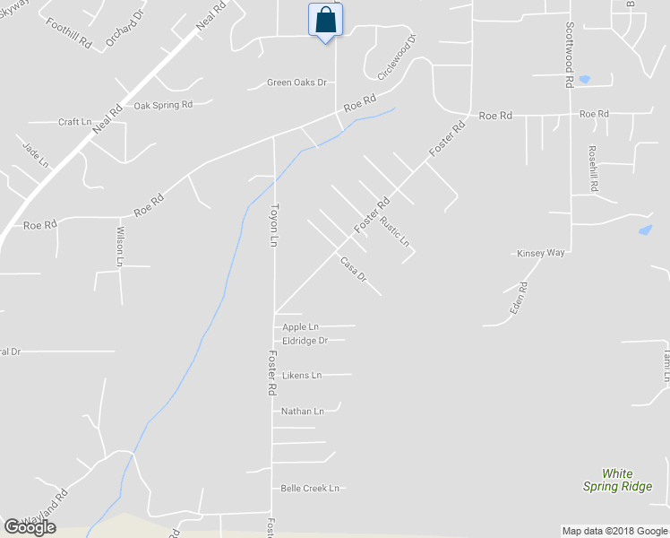 map of restaurants, bars, coffee shops, grocery stores, and more near 5120 Foster Road in Paradise