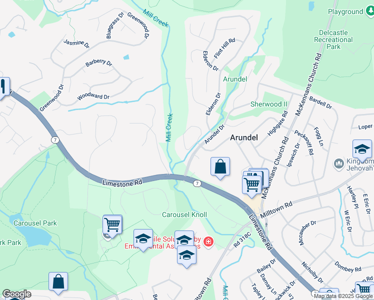 map of restaurants, bars, coffee shops, grocery stores, and more near 2876 Crossfork Drive in Wilmington