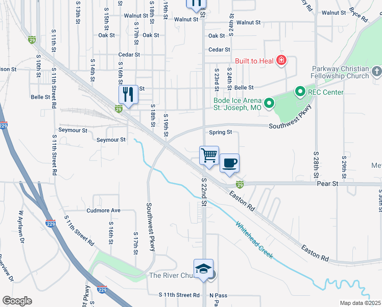 map of restaurants, bars, coffee shops, grocery stores, and more near 2115 Garfield Avenue in Saint Joseph