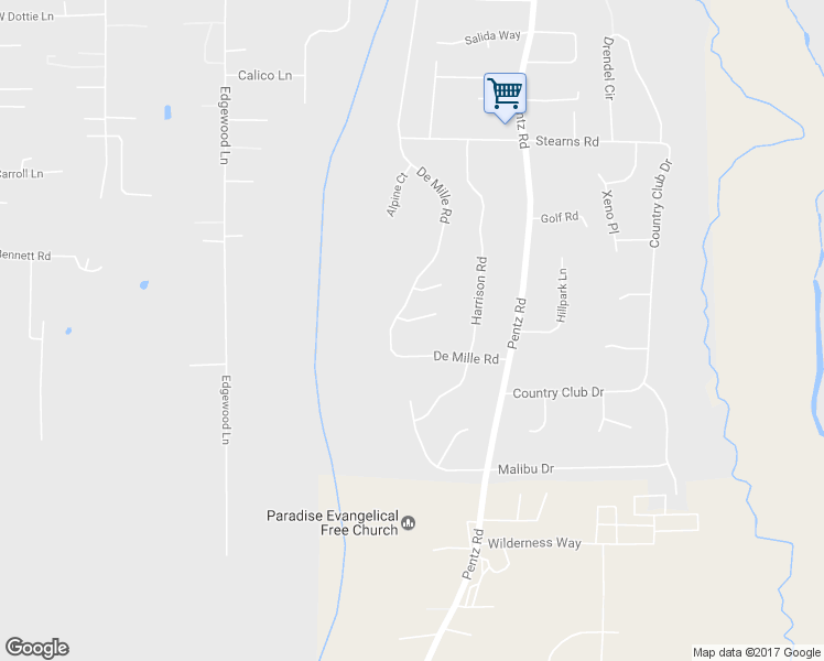 map of restaurants, bars, coffee shops, grocery stores, and more near 2217 De Mille Road in Paradise