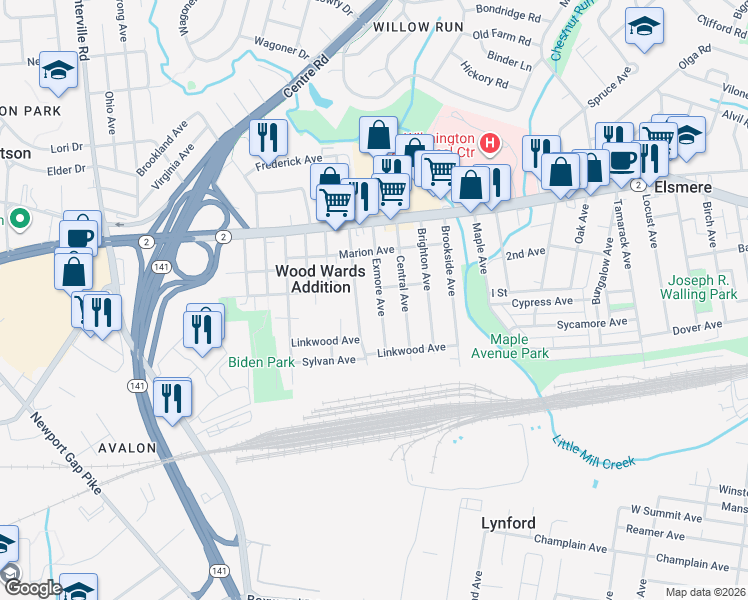map of restaurants, bars, coffee shops, grocery stores, and more near 310 Exmore Avenue in Wilmington