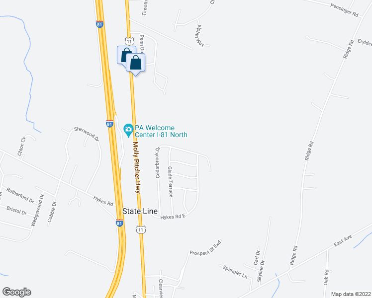 map of restaurants, bars, coffee shops, grocery stores, and more near 14701 Cedarbrook Drive in Greencastle