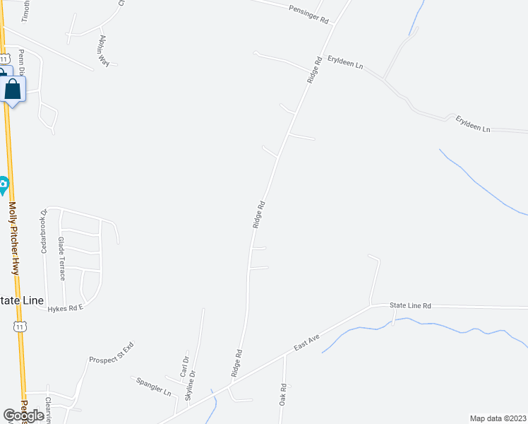 map of restaurants, bars, coffee shops, grocery stores, and more near 15112 Ridge Road in Waynesboro