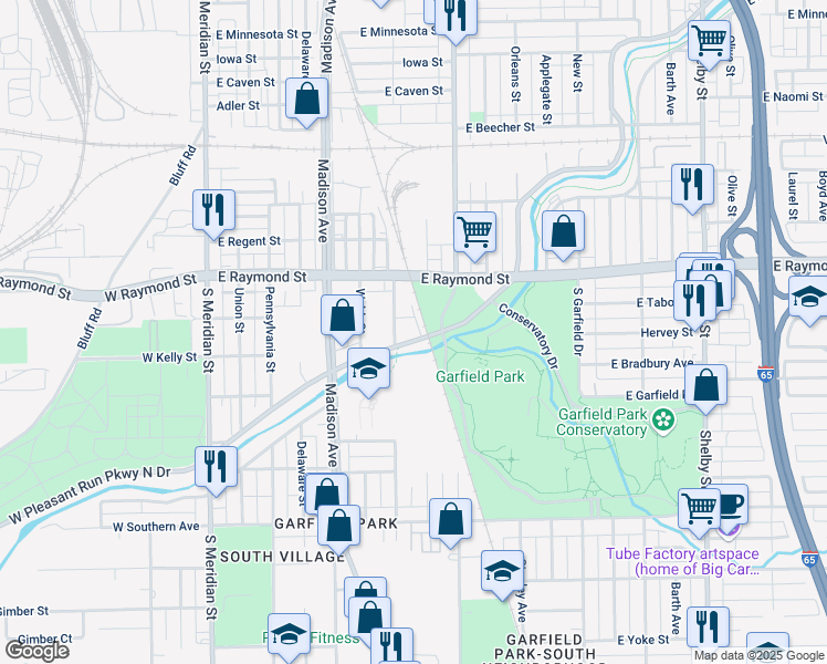 map of restaurants, bars, coffee shops, grocery stores, and more near 2229 Ransdell Street in Indianapolis