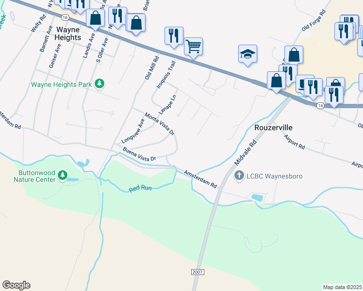 map of restaurants, bars, coffee shops, grocery stores, and more near 10511 Monta Vista Drive in Waynesboro