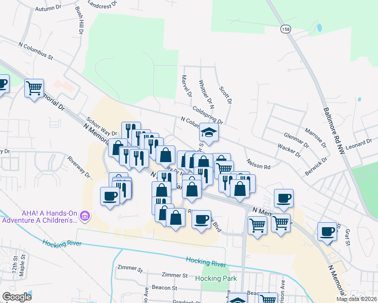 map of restaurants, bars, coffee shops, grocery stores, and more near 241 Whittier Drive South in Lancaster