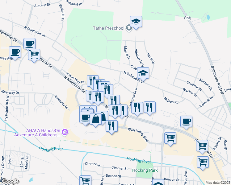 map of restaurants, bars, coffee shops, grocery stores, and more near 2041 Schorrway Drive Northwest in Lancaster