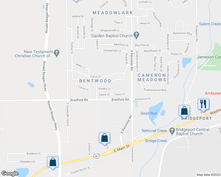 map of restaurants, bars, coffee shops, grocery stores, and more near 10836 Parker Drive in Indianapolis