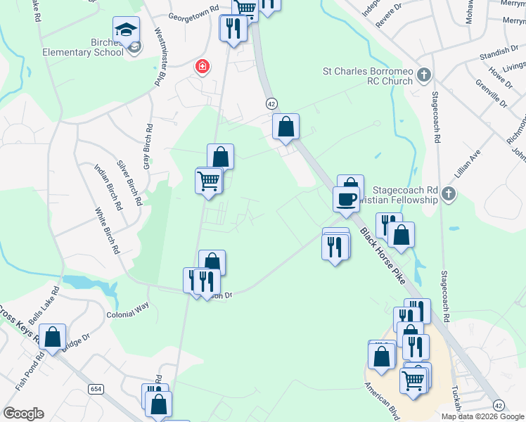 map of restaurants, bars, coffee shops, grocery stores, and more near 91 Claire Court in Washington Township