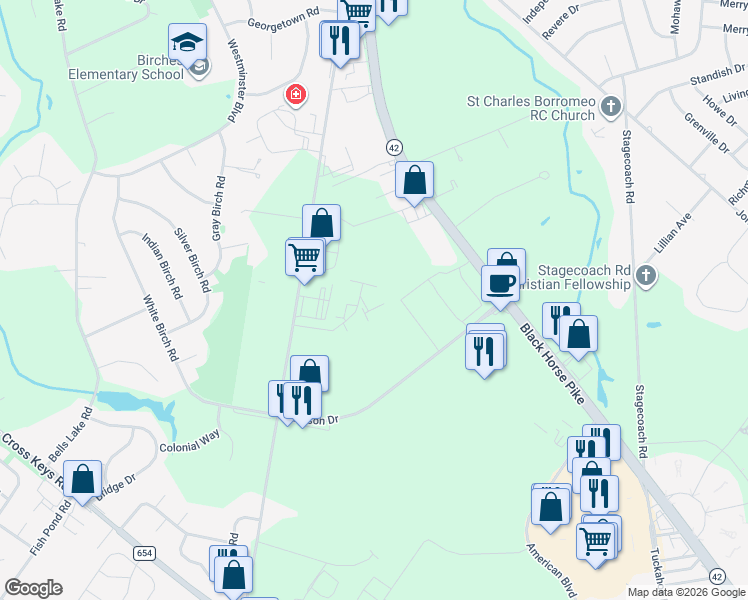 map of restaurants, bars, coffee shops, grocery stores, and more near 91 Claire Court in Washington Township