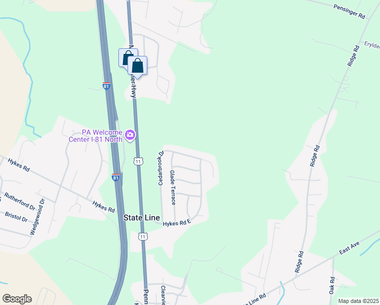 map of restaurants, bars, coffee shops, grocery stores, and more near 14701 Cedarbrook Drive in Greencastle