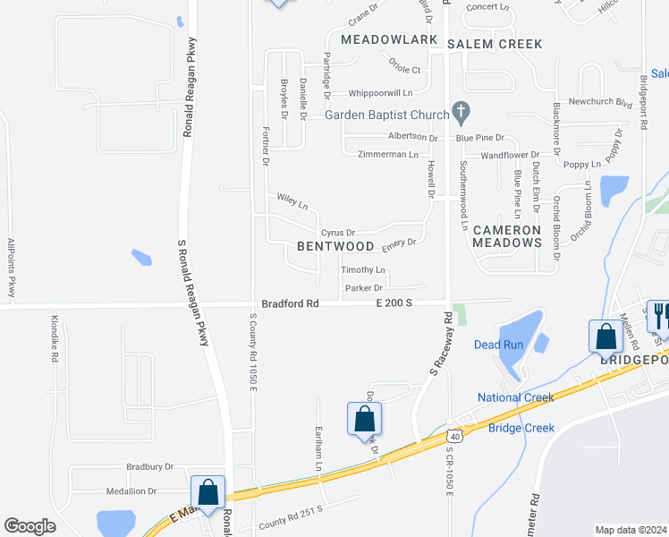 map of restaurants, bars, coffee shops, grocery stores, and more near 1914 Thornbro Drive in Indianapolis