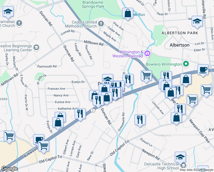 map of restaurants, bars, coffee shops, grocery stores, and more near 2110 Edwards Avenue in Wilmington